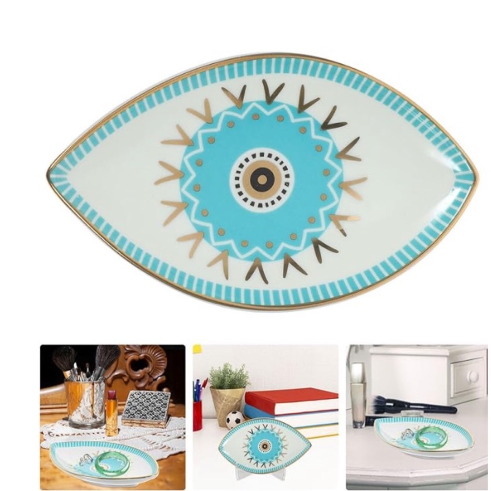 New Magic Blue Evil Eye Porcelain Jewelry Tray ~ Turkish Eye Trinket Tray - Picture 5 of 15